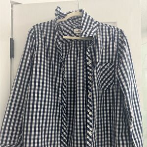 VINYARD Vines Blue and White Checkered gingham Button-Up Shirt size 8